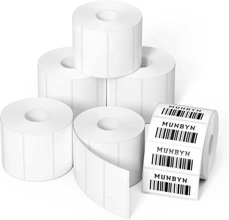MUNBYN 2x1In Thermal Sticker Labels, Address Barcode Self-Adhesive Label Paper for Direct Thermal Printer and Business, Multi-Purpose Shipping Mailing Name Rectangle White Sticker,6000 Sheets/6 Rolls - Image 1
